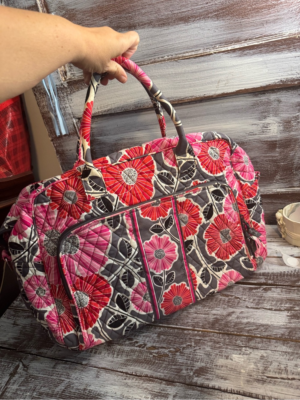 Vera Bradley Pink and Red Quilted Floral Travel Bag